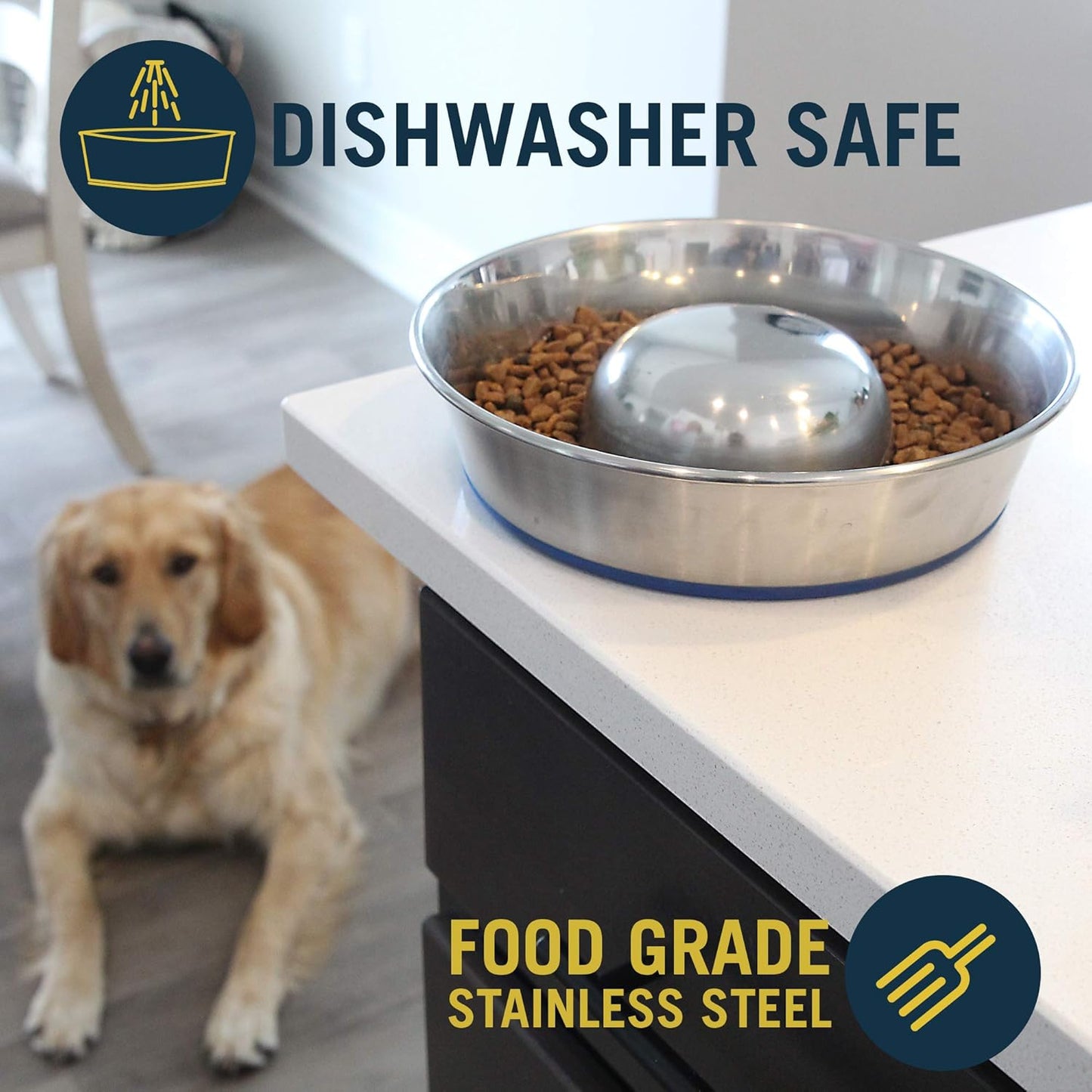 OurPet's DuraPet Slow Feed Premium Stainless Steel Dog Bowl, Silver (2040010301)