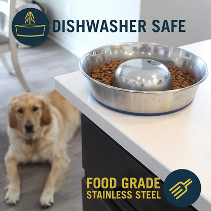OurPet's DuraPet Slow Feed Premium Stainless Steel Dog Bowl, Silver (2040010301)