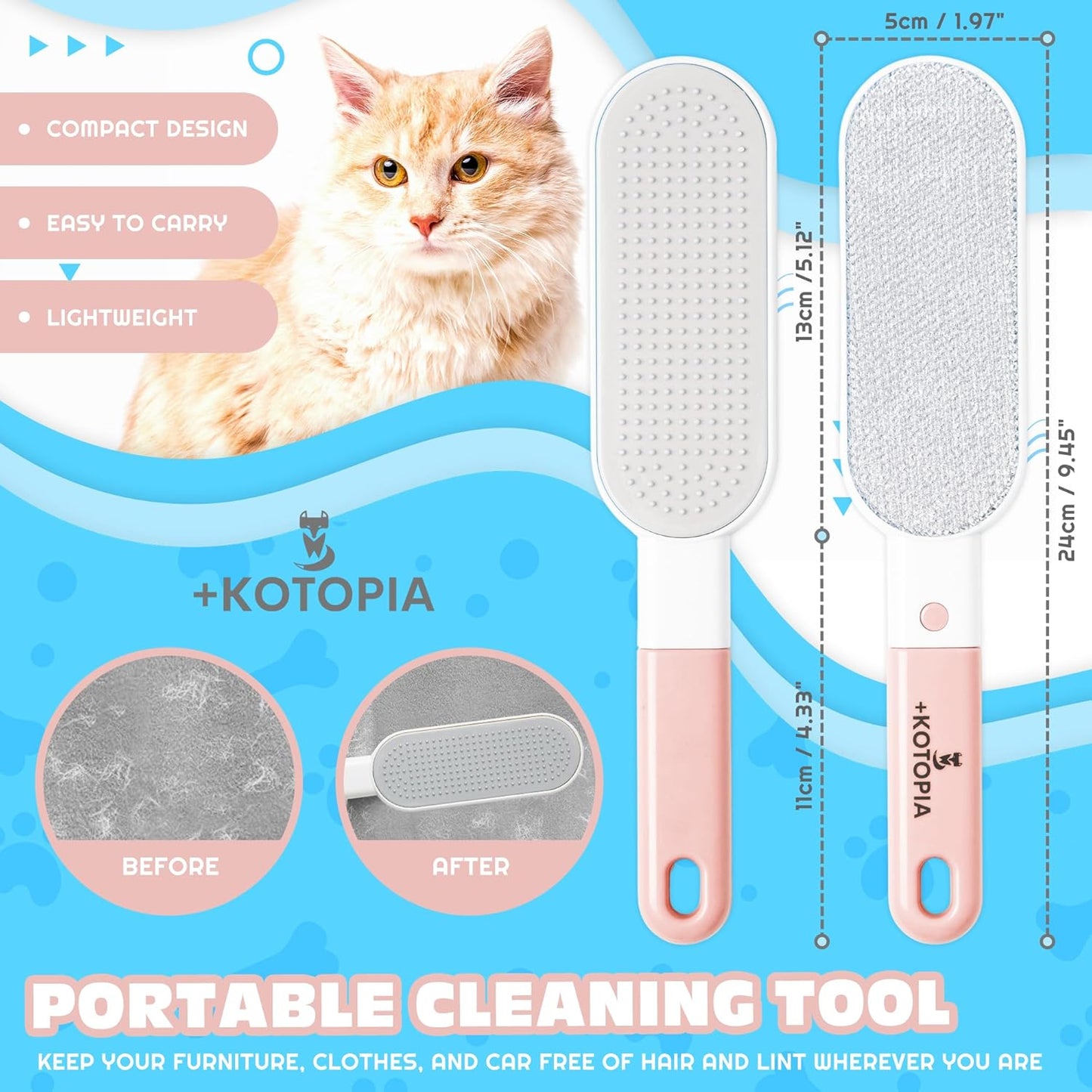 4-in-1 Pet Hair and Lint Remover Brush – Reusable Fabric and Clothing Cleaner for Pet Hair, Lint and Fur – Handheld Multi-Surface Tool for Clothes, Upholstery, Sofa and Travel Use (Sky Blue)