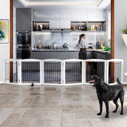 ZJSF Freestanding Dog Fence Indoor, Foldable Dog Gate for Doorways, Stairs or Hallways, Sturdy Wood Extra Wide Pet Gate with Support Feet for The House, White, 24 "Height-3 Panels