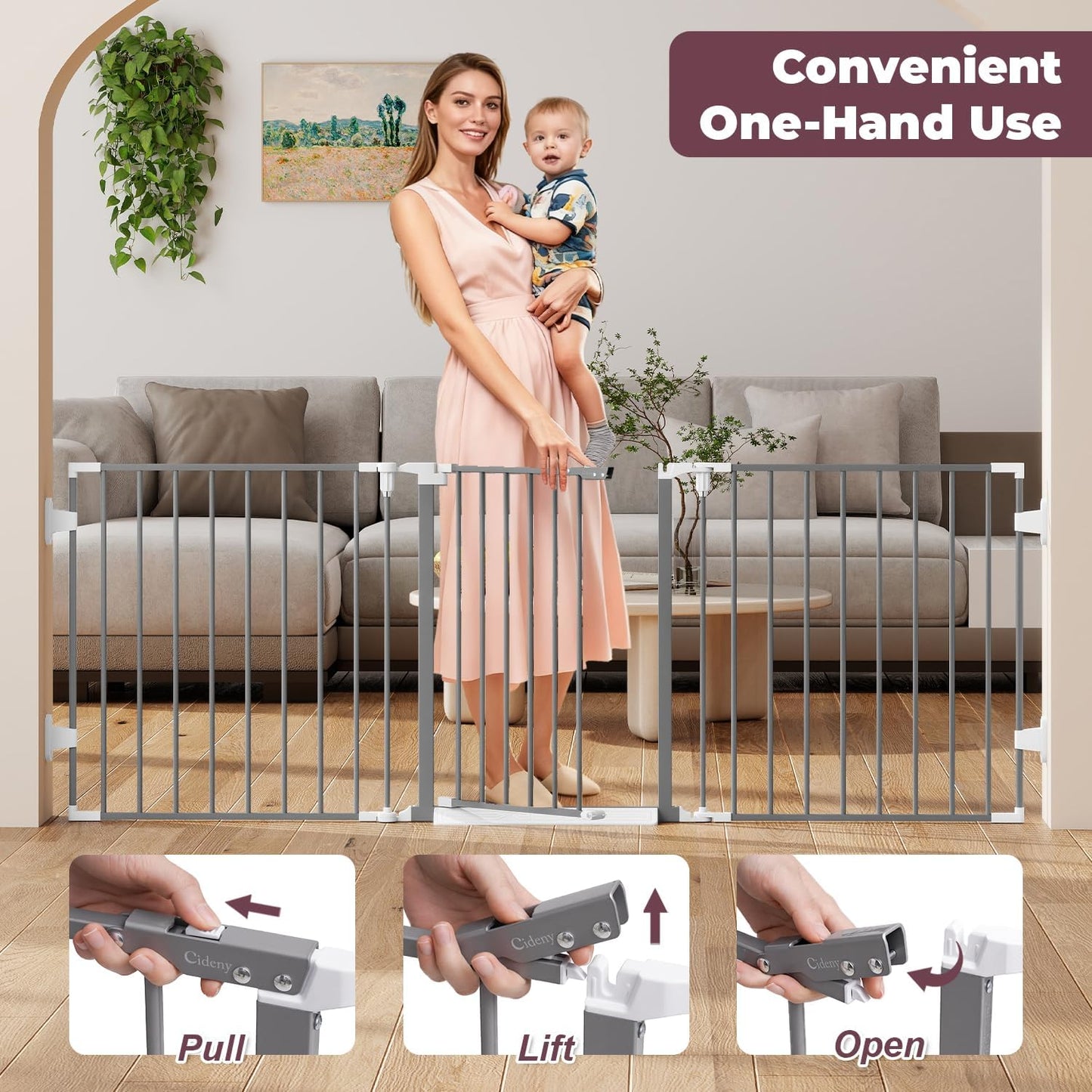 29.4-78" Extra Wide Baby Gate, Long Dog Gates Indoor for Doorways Stairs, Essential Large Safety Gate for Child Toddler with Anti-Trip Pedal, Adjustable Pet Gate, 28" Tall 3 Metal Panels Black