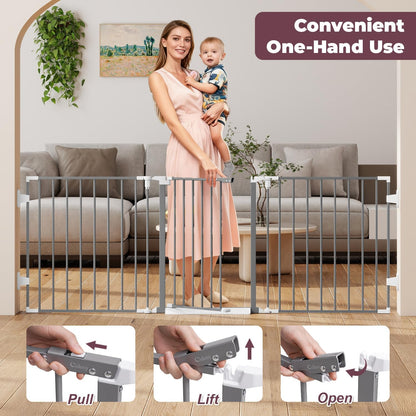 29.4-78" Extra Wide Baby Gate, Long Dog Gates Indoor for Doorways Stairs, Essential Large Safety Gate for Child Toddler with Anti-Trip Pedal, Adjustable Pet Gate, 28" Tall 3 Metal Panels Black