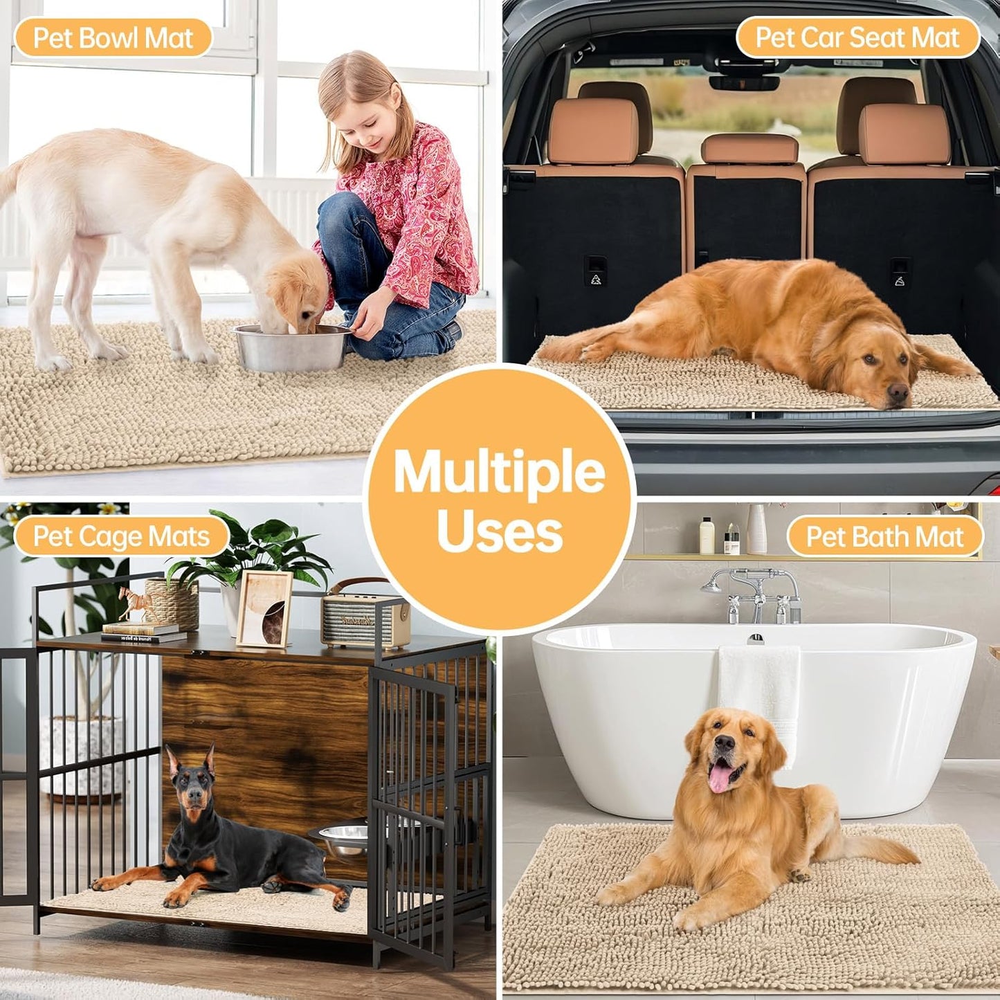 Absorbent Dog Door Mat for Muddy Paws, 60" x 24" Chenille Indoor Mats for Entryway, Trap Dirt Front Door Mat Indoor Entrance Washable Non Slip Soft