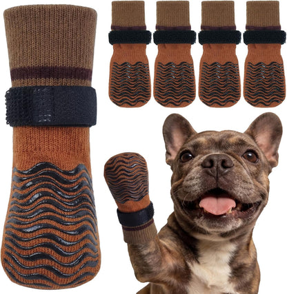 Kuoser Non Slip Dog Socks for Hardwood Floors, Dog Grippy Socks with Double-Sided Traction, Anti Slip Dogs Booties Paw Protectors to Prevent Licking Paws for Small Medium Large Senior Dogs, 4 Pack-M