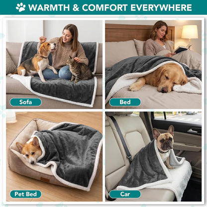 PetAmi Dog Blanket for Medium Large Dogs, Pet Bed Blanket Cat Puppy Kitten, Fleece Furniture Couch Cover Protector Sofa Car, Soft Sherpa Dog Throw Plush Reversible Washable, 40x60 Plaid Dark Gray