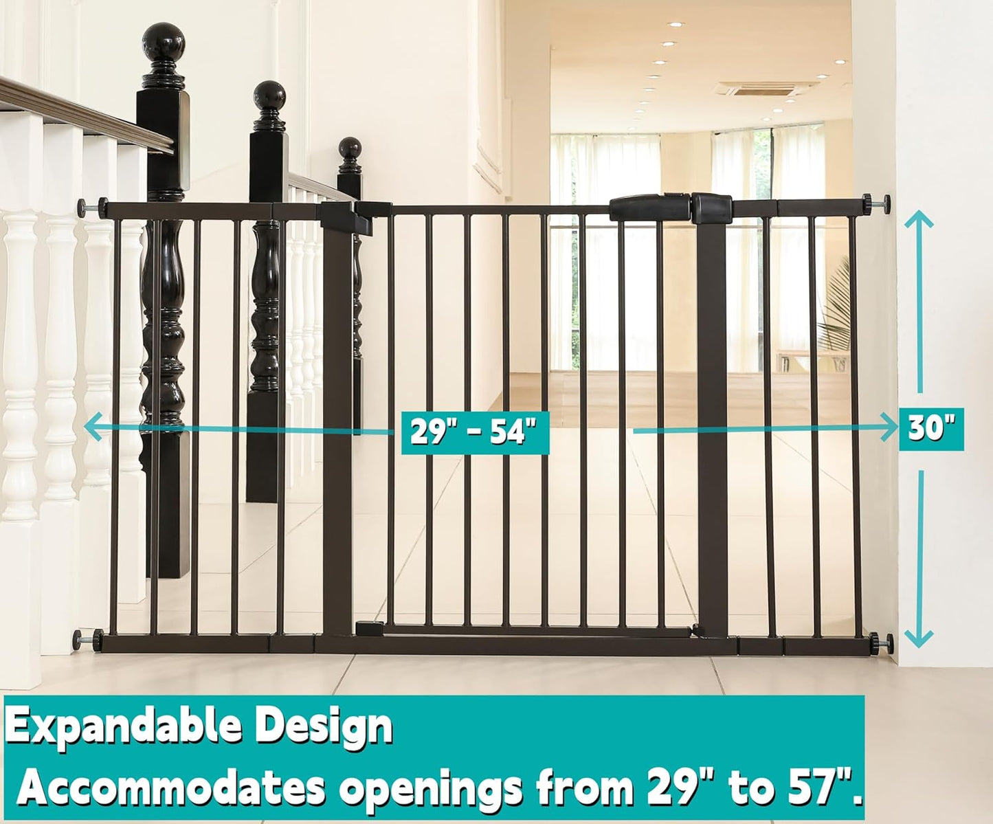 44.72"-46.89" Baby and Pet Safety Gate, 30" Tall Metal Walk-Thru Gate for Doorways & Stairs, Easy One-Hand Open, Dual Lock, Extensions & Wall Mounts Included (Brown, 29"-46" W x 30.5“H)