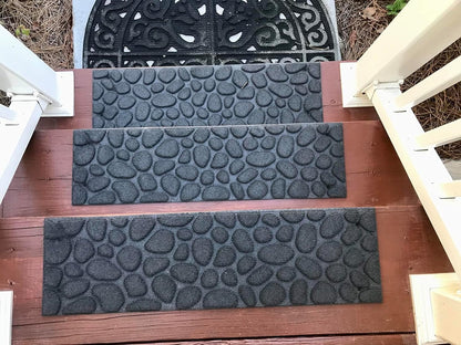 Aucuda 2pcs 8.5" x 30" Stair Treads Outdoor for Elders and Dogs on Wooden Steps, Non Slip Stair Runner Rug Heat Insulation Rubber Backing, Gray Staircase Mat Carpet for Indoor Grip Farmhouse.