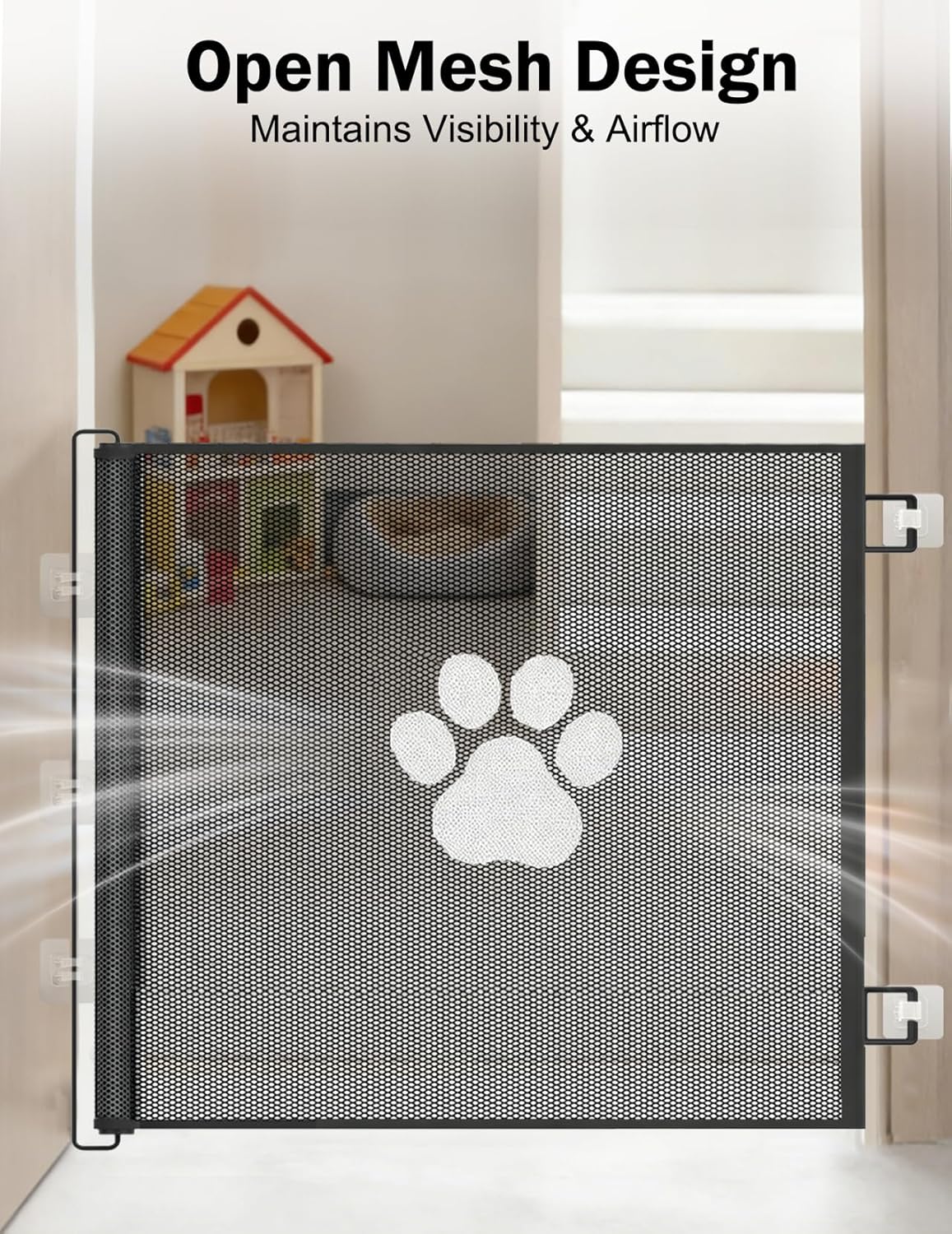 Retractable Mesh Pet Gate, Extra Tall 31'' Adjustable Width Up to 51/43 Inches for Doorways Stairs Hallways, Indoor Outdoor Dog Safety Barrier Net Panel (51'' Width)