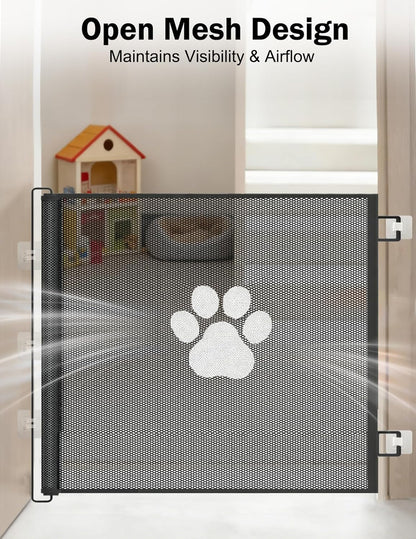 Retractable Mesh Pet Gate, Extra Tall 31'' Adjustable Width Up to 51/43 Inches for Doorways Stairs Hallways, Indoor Outdoor Dog Safety Barrier Net Panel (51'' Width)