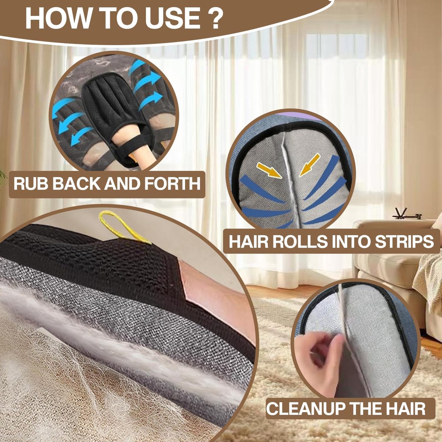 Pet Hair Remover Glove - Reusable Electrostatic Five-Finger Gloves for Cat/Dog Hair Removal on Furniture, Carpet & Clothes (1PCS)