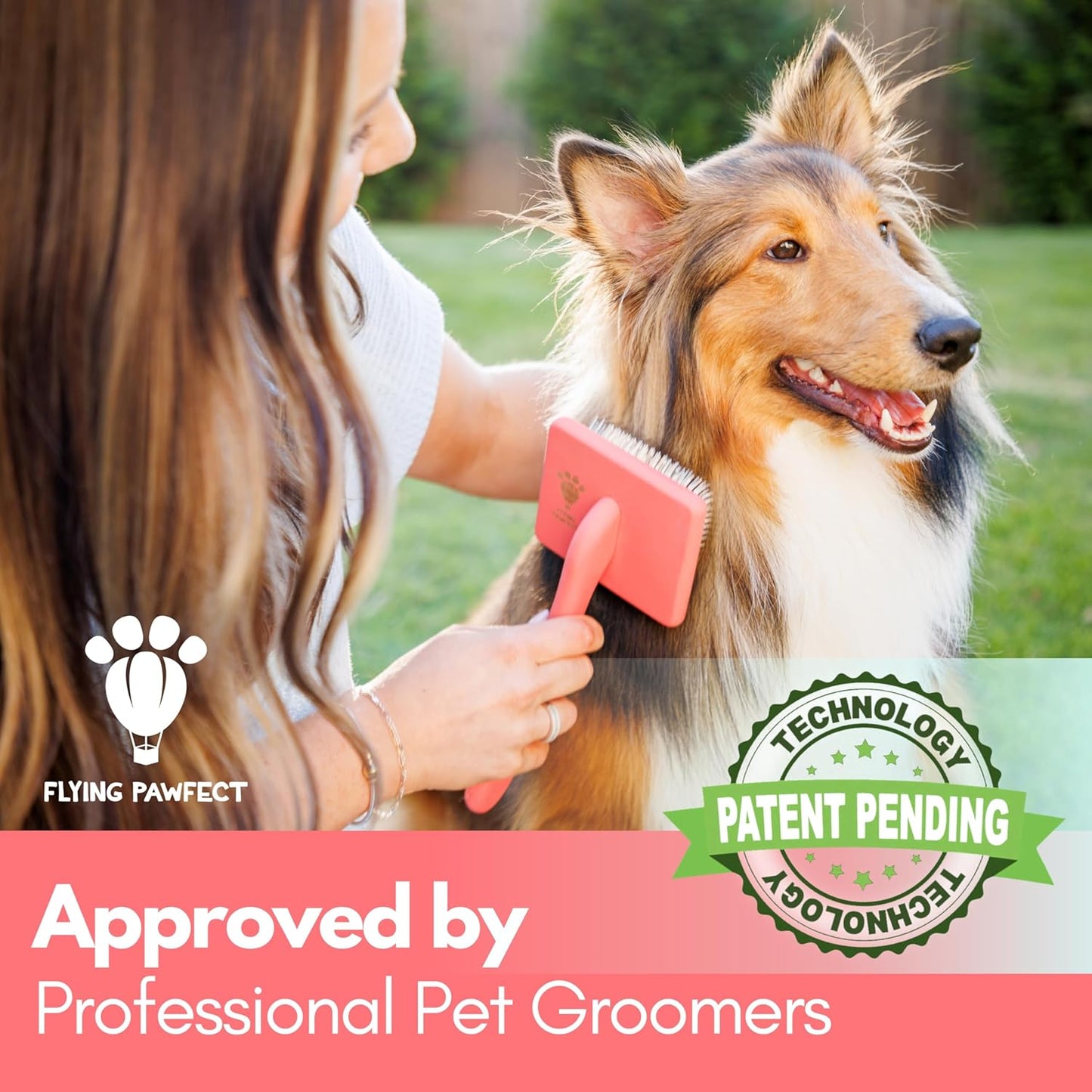 Slicker Brush for Dogs - Long Pin for Poodles, Doodles & Long Haired Dogs, Deshedding & Dematting Tool, Slicker Dog Brushes for Grooming (Coral, Flat Large)