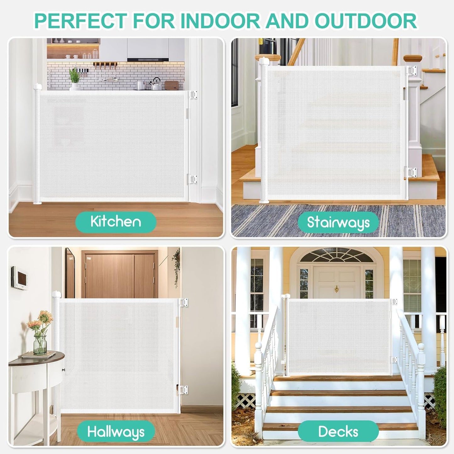 Upgrade 120 inch Retractable Baby Gates, EZIGO Extra Wide Baby Gate for Large Opening Extra Long Mesh Gate for Kids or Pet Dog Gate Child Safety Gate for Stairs Hallways Doorway Indoor Outdoor, Gray