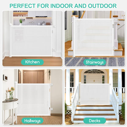 Upgrade 120 inch Retractable Baby Gates, EZIGO Extra Wide Baby Gate for Large Opening Extra Long Mesh Gate for Kids or Pet Dog Gate Child Safety Gate for Stairs Hallways Doorway Indoor Outdoor, Gray