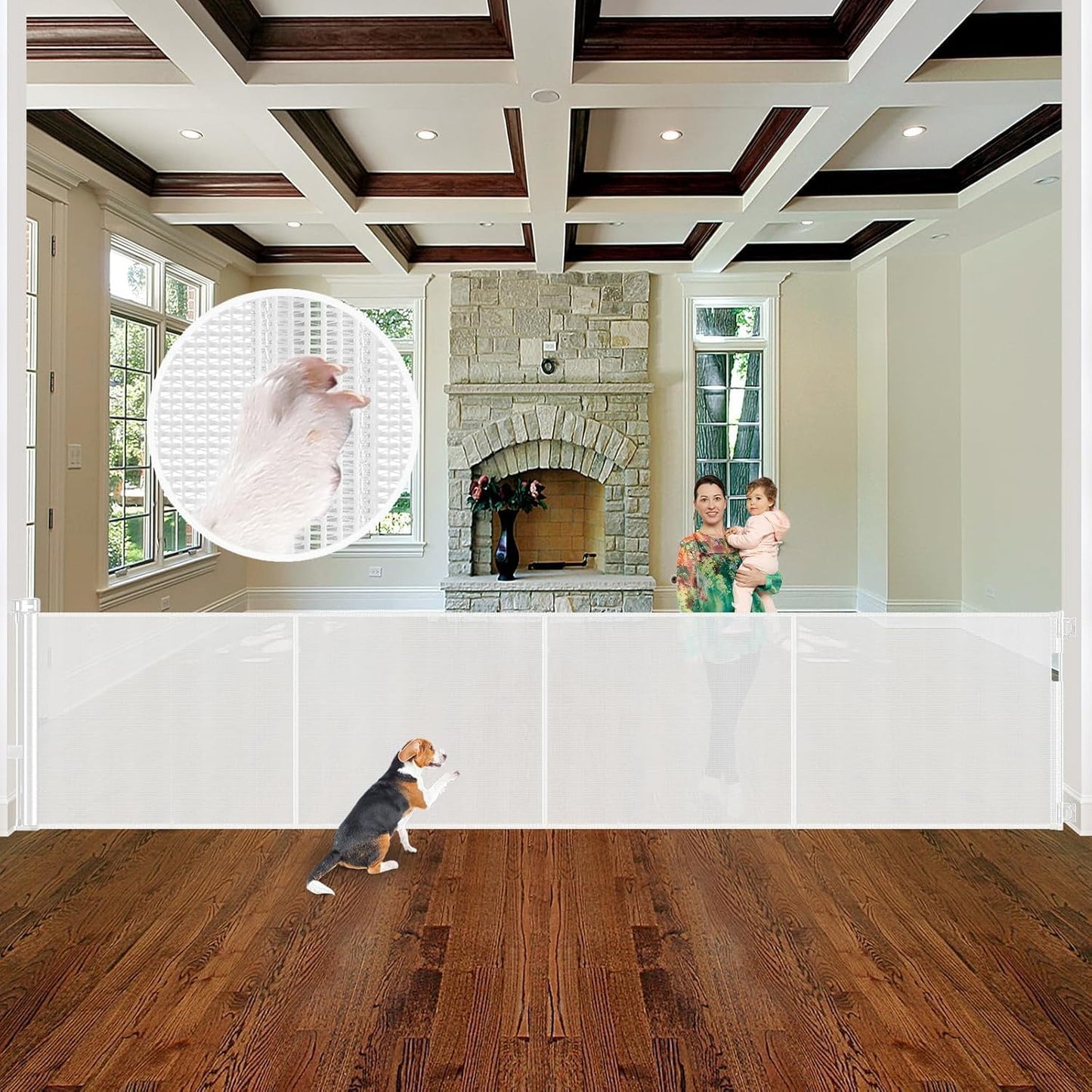 96 Inch Wide Reinforced Retractable Baby Gate with Support Rods, Extra Long Dog Gate Retractable Gate Outdoor Gates for Decks, Prevent Crawling Under Extra Long Baby Gates for Large Openings, Black