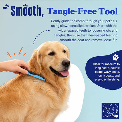 Pet Mat Remover – Professional Dematting Comb for Dogs and Cats – Stainless Steel Rounded Teeth for Gentle Knot & Tangle Removal – Dog Dematting Tools & Dog Grooming Supplies