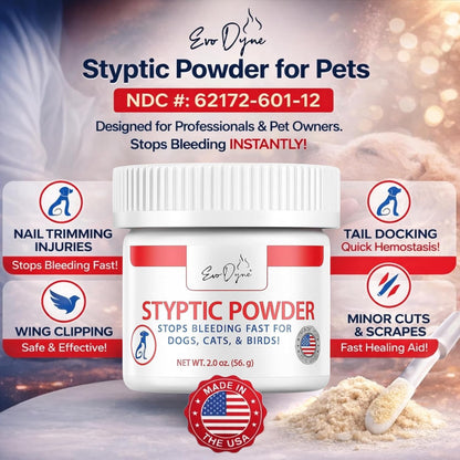 Styptic Powder for Dogs, Cats, and Birds (2 oz) by Evo Dyne | Fast-Acting Blood Stop for Pets | Quick Stop Bleeding Powder for Dog Nail Clipping, Grooming, Cuts and More (1-Pack)