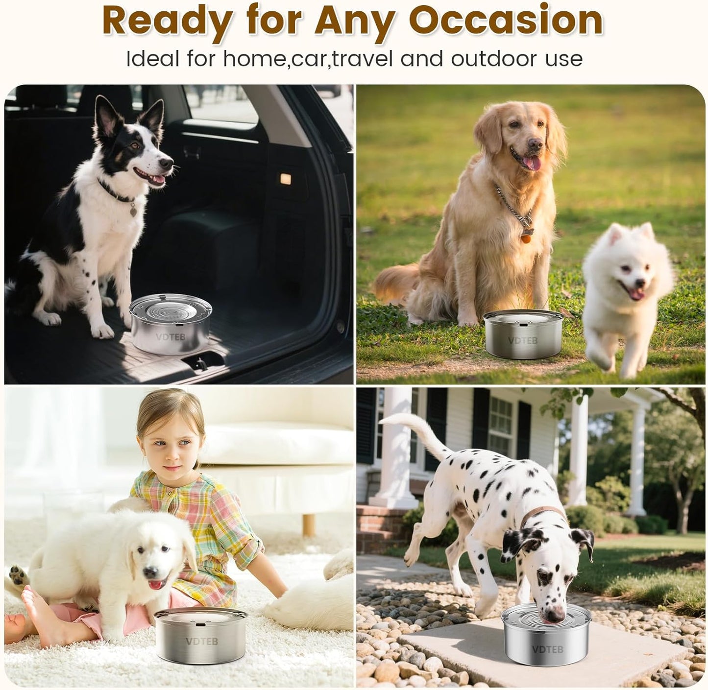 Dog Water Bowl No Spill,3L/101oz Stainless Steel Water Bowl for Dogs, Spill Proof Slow Drinking Dog Water Feeder with Anti-Slip for Medium to Large Messy Drinkers