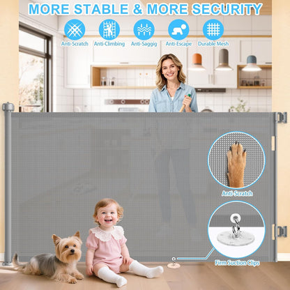 Upgrade 120 inch Retractable Baby Gates, EZIGO Extra Wide Baby Gate for Large Opening Extra Long Mesh Gate for Kids or Pet Dog Gate Child Safety Gate for Stairs Hallways Doorway Indoor Outdoor, Gray