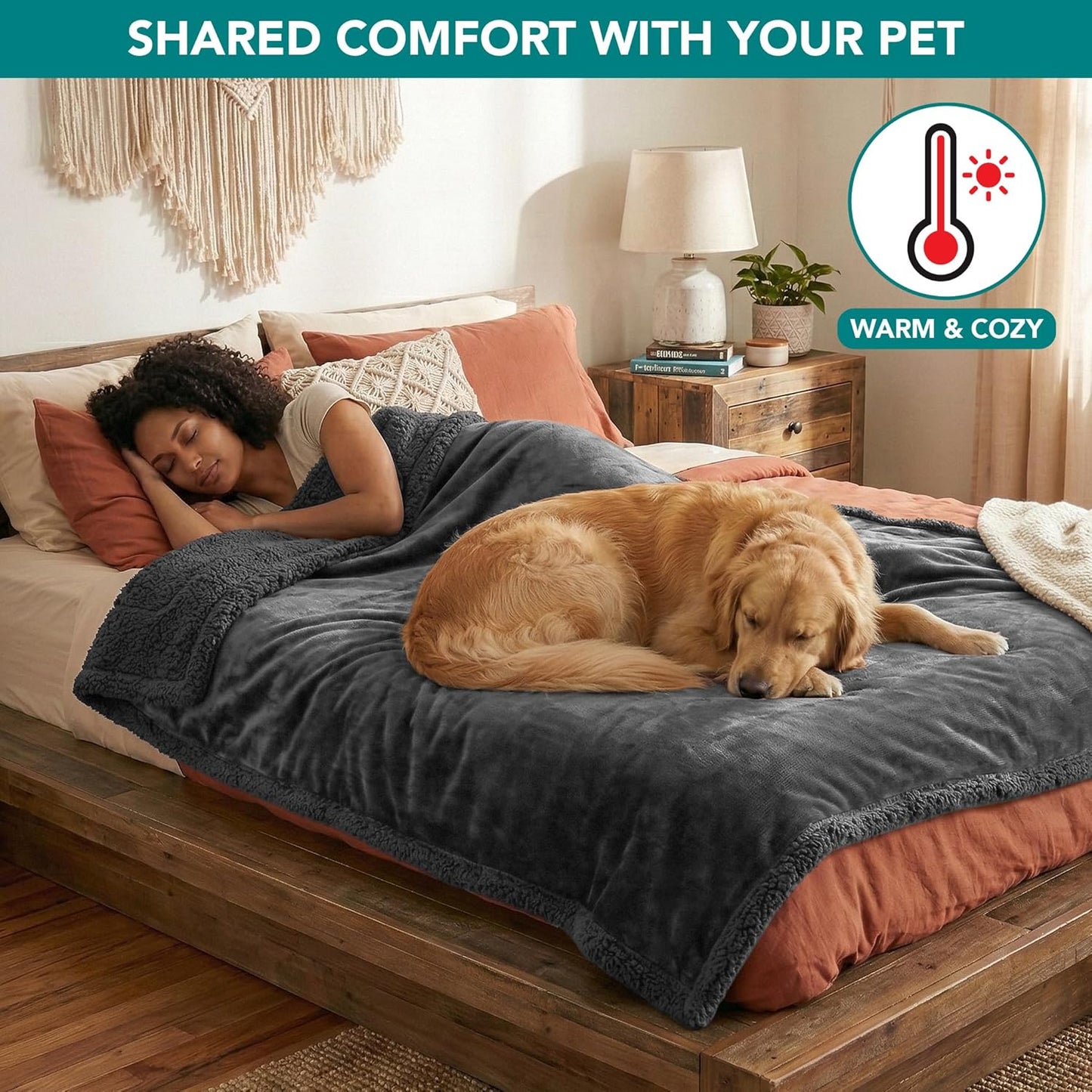 PetAmi Waterproof Dog Blanket for Couch, Large 60x40, Pee Proof Sherpa Fleece Reversible Pet Throw, Furniture Protector for Bed Sofa Kennel, Soft Washable Cover for Medium Dogs Cats, Grey Sherpa