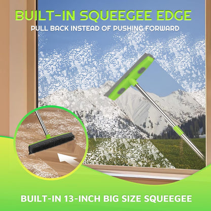 Rubber Broom for Pet Hair —Gets What Your Vacuum Misses,Non-Scratch Carpet Rake 24 "-61 "Adjustable Handle,4-in-1 (Squeegee+Pet Brush+2 Microfiber Cloth),Stairs,Corners, Rugs,Hardwood Green