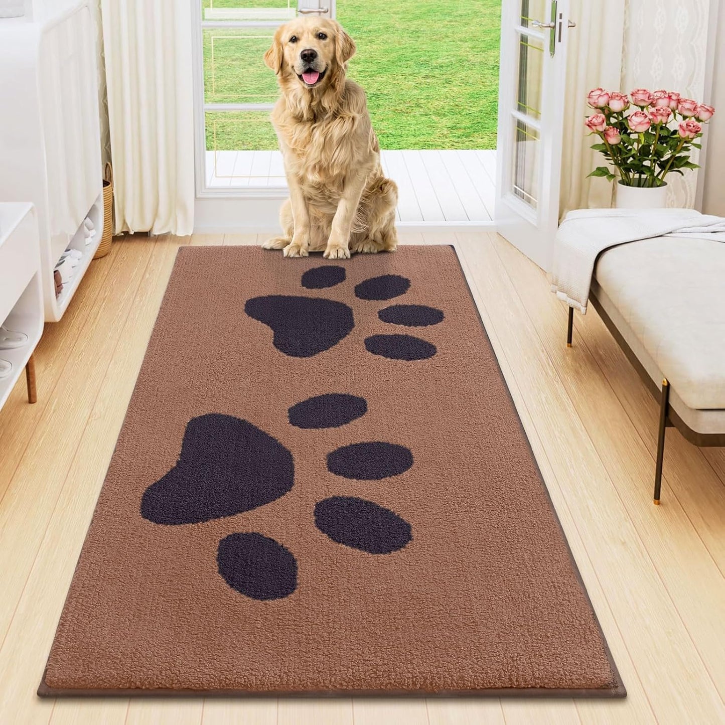 Smiry Dog Door Mat for Muddy Paws, Absorbs Moisture and Dirt, Low-Profile Entryway Mat with Non-Slip Backing, Entry Indoor Outdoor Doormat for Inside Floor (30x20 Inches, Grey, Striped)