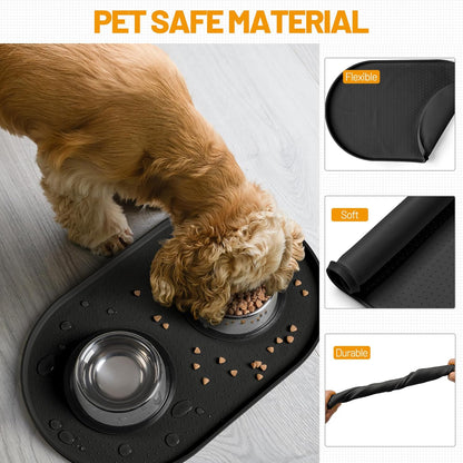 Hubulk 100% Waterproof Silicone Pet Feeding Mat with Raised Edge for Food and Water, Dog Bowl Mats, Cat Bowls Placemat with High Lip Protects Floor for Cats and Dogs (Gray, 19" L x 12" W)