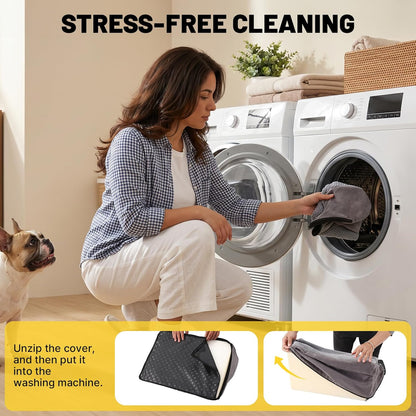 Large Dog Stairs – Extra Large Dog Steps for Bed, Couch & Car, 6-Step Pet Steps for Puppies & Senior Dogs, Pet Stairs with Washable Cover, Side Pockets, Non-Slip Bottom, 43.3" L x 19.7" W Grey