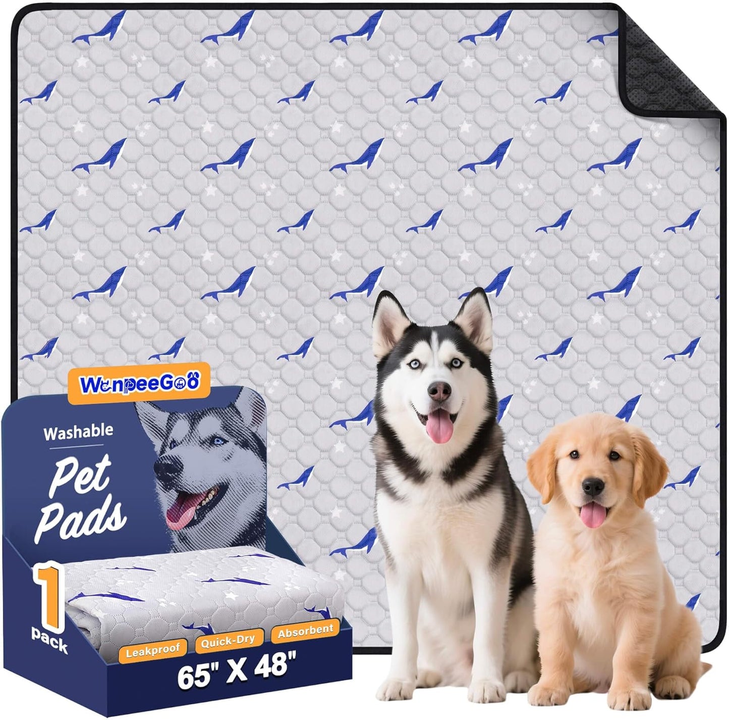 WanpeeGoo Washable Pee Pads for Dogs, 2Pack Reusable Puppy Pads, Super Absorbent & Leakproof Dog Pads, Anti-Slip Dog Pee Pads for Puppy Training & Incontinence, Feather Pattern 36"x41"