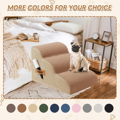 Romrol Dog Stairs Ramp for High Beds Couches, High Density Foam Pet Steps with Durable Non-Slip Waterproof Fabric Cover, Dog Stairs for Small Dogs or Cats or Pets, 5-Step, 22 Inch, Grey