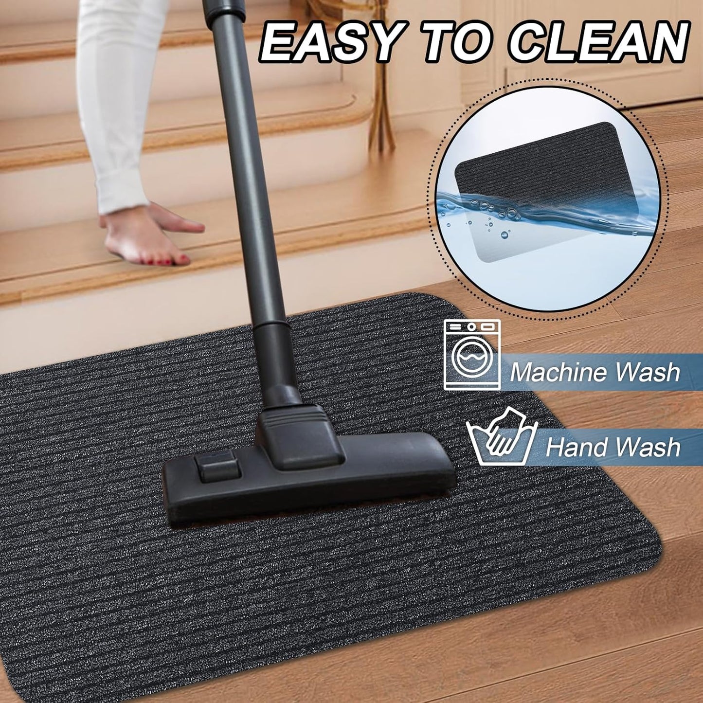 Stair Treads for Wooden Steps Carpet, Non-Slip Stair Runner Indoor Outdoor Stair Tread Mats Covers Pads, 19" x 31"Matching Landing Step Runner for Elders, Kids and Dogs (19" x 31", Black)
