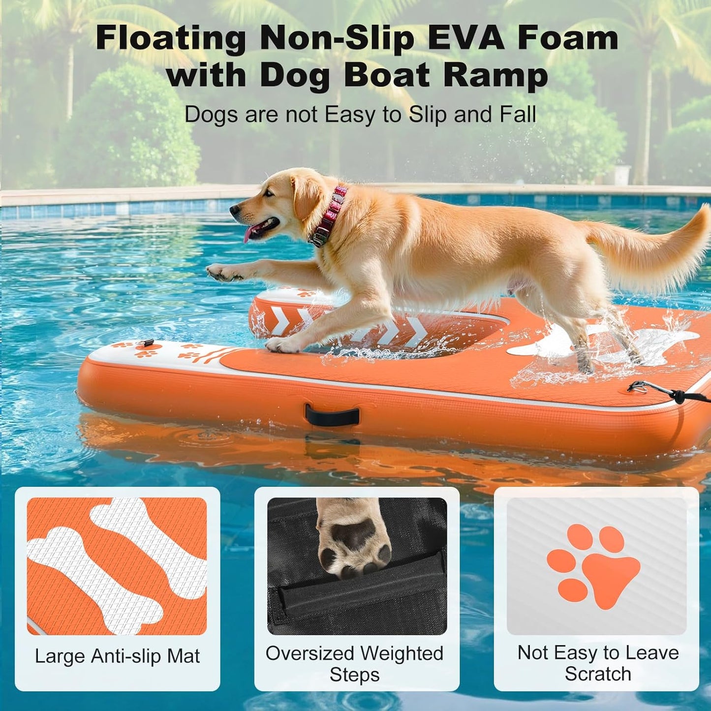 Inflatable Dog Boat Ramp for Dogs Up to 240 lbs, Inflatable Dock Floating Platform with Anti-Slip EVA Foam Safe & Easy Water Access, Dog Ramp for Boat, Pools, Lakes, Boats, Docks, Green