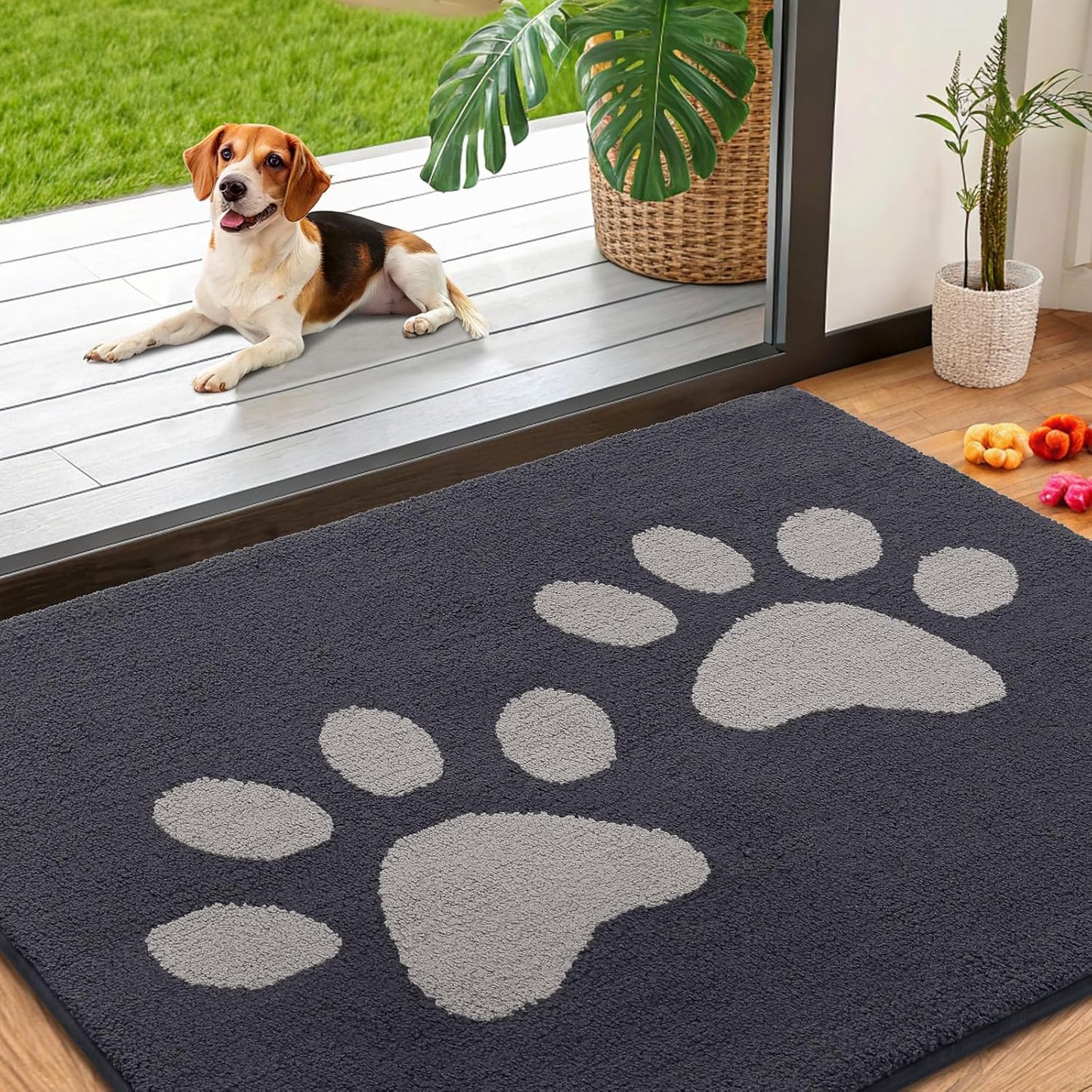 Smiry Dog Door Mat for Muddy Paws, Absorbs Moisture and Dirt, Low-Profile Entryway Mat with Non-Slip Backing, Entry Indoor Outdoor Doormat for Inside Floor (30x20 Inches, Grey, Striped)