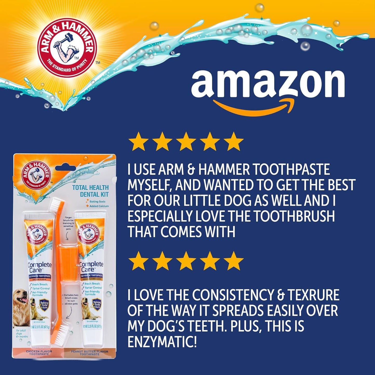 Arm & Hammer Complete Care Dog Dental Kit Enzymatic Toothpaste 2.5 OZ Chicken Flavor Toothbrush Finger Brush Tartar Baking Soda Formula
