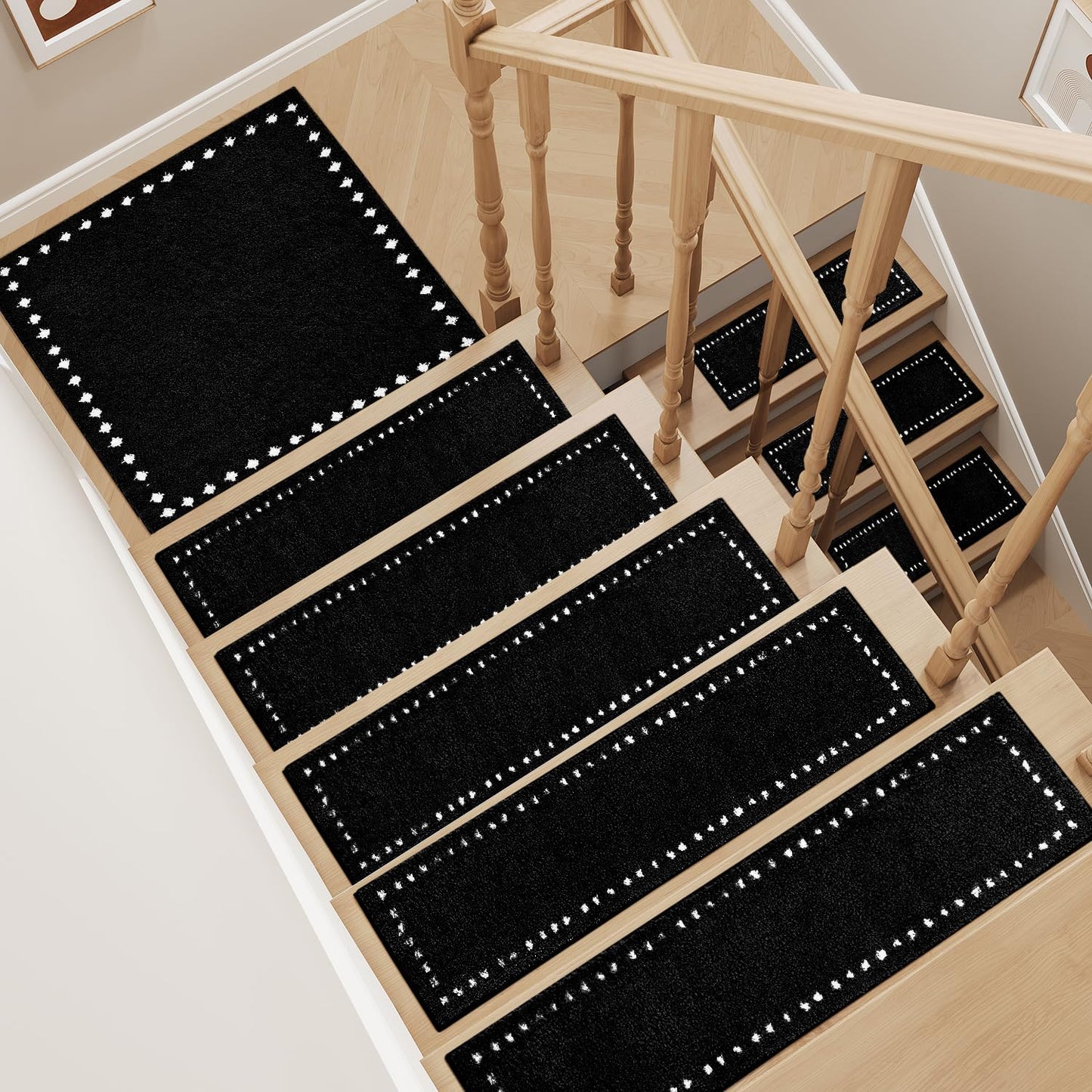 tchdio Stair Treads Landing Mat Non Slip, Soft Stair Treads for Wooden Steps Indoor, Stair Carpet Treads Reusable Adhesive for Kids Elders and Pets, Washable Stair Rugs Stair Runner 31"x31" Beige
