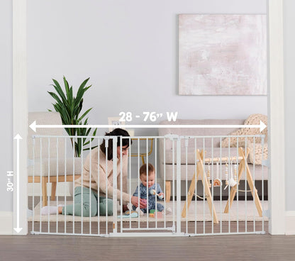Regalo Safety 28"-76” Super Wide Configurable Baby Gate for Doorways & Open Spaces, 3-Panel Wall Mounted Safety Gate with Door for Babies, Toddlers & Pets, Includes Wall Mount Hardware
