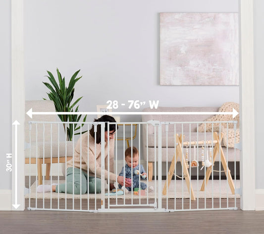 Regalo Safety 28"-76” Super Wide Configurable Baby Gate for Doorways & Open Spaces, 3-Panel Wall Mounted Safety Gate with Door for Babies, Toddlers & Pets, Includes Wall Mount Hardware