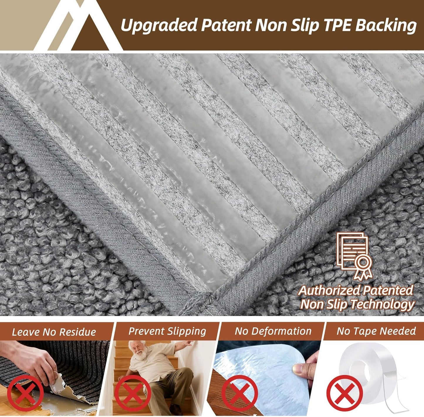 COSY HOMEER Edging Stair Treads Non-Slip Carpet Mat 28inX9in Indoor Stair Runners for Wooden Steps, Edging Stair Rugs for Kids and Dogs, 100% Polyester TPE Backing (7pc, Beige)