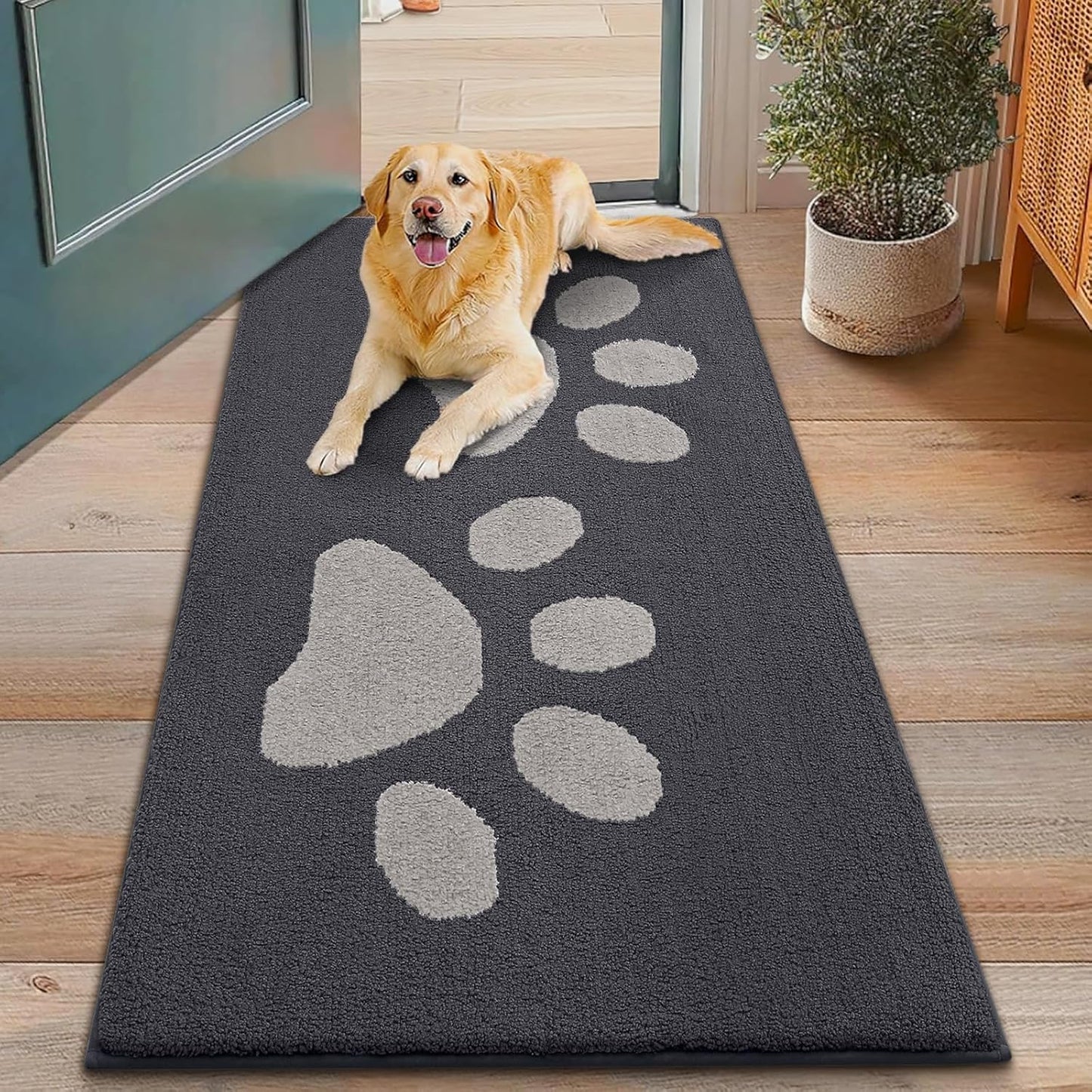 Smiry Dog Door Mat for Muddy Paws, Absorbs Moisture and Dirt, Low-Profile Entryway Mat with Non-Slip Backing, Entry Indoor Outdoor Doormat for Inside Floor (30x20 Inches, Grey, Striped)