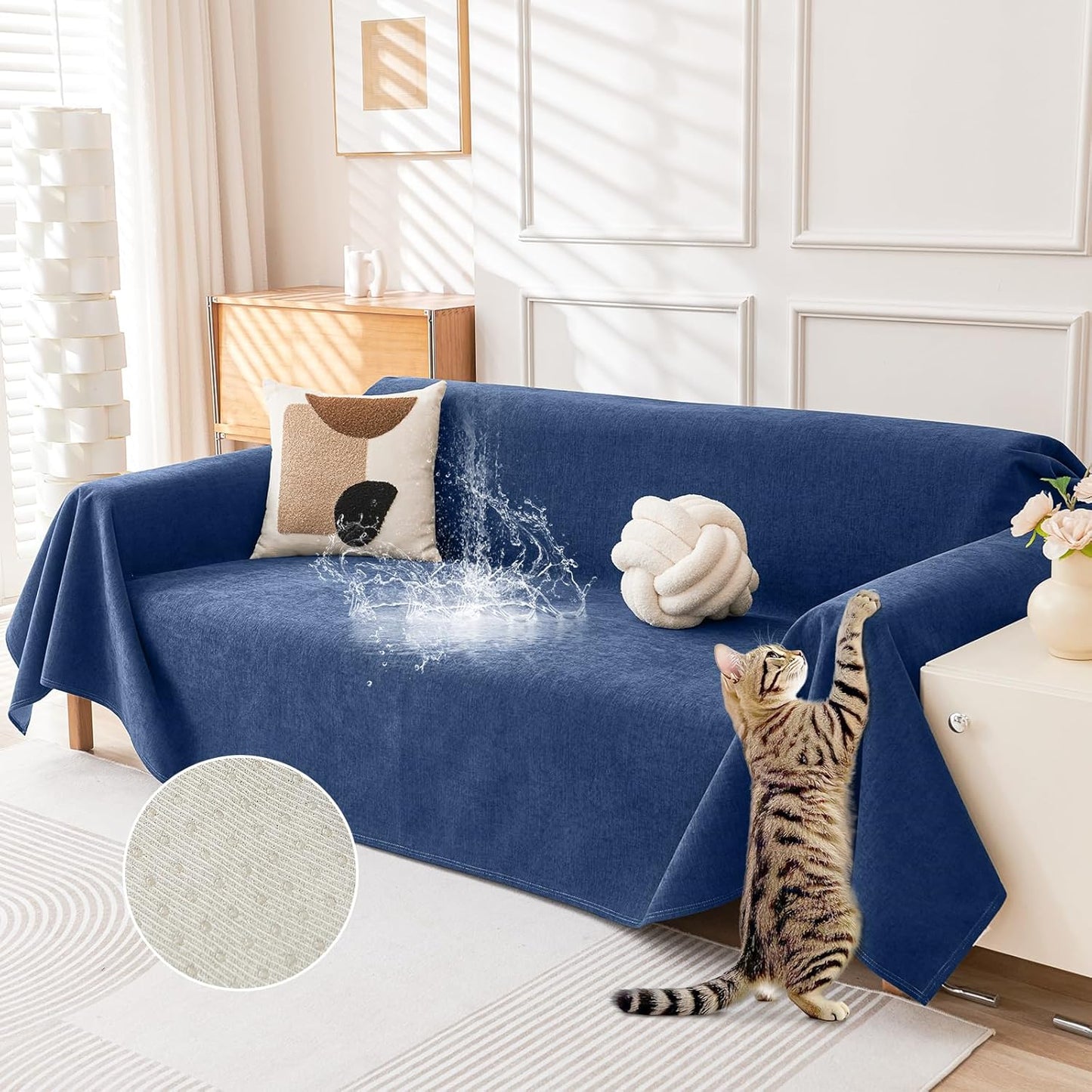 Deep Dream Cat-Scratch Resistant Couch Cover, Waterproof Sofa Cover for 3 Cushion Couch Washable, Pet Friendly Couch Protectors Anti Slip Thickened Love Seat Slipcovers for Pets, 71" x 118", Dark Grey