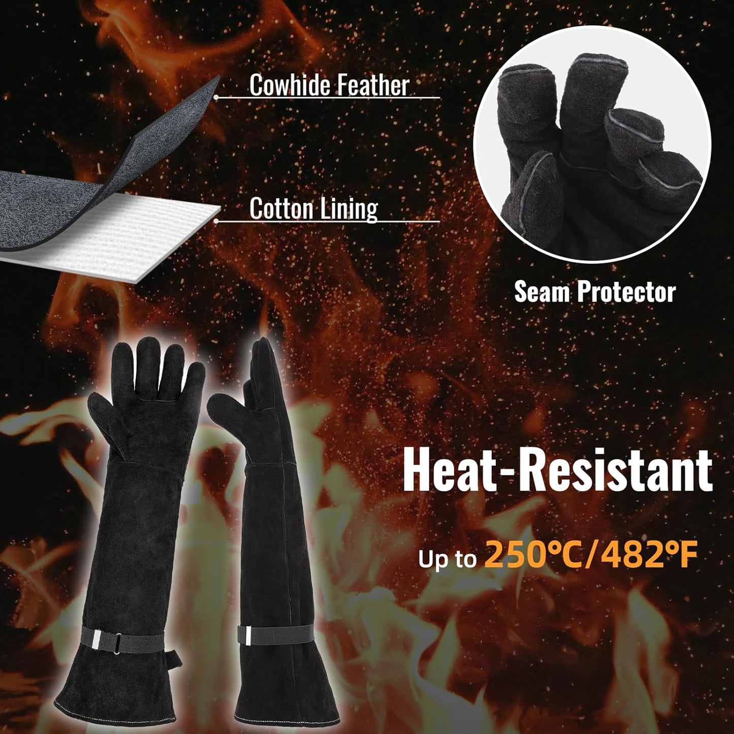 Heavy Duty Animal Handling Gloves - Cat Gloves Bite Proof, Ideal for Dog Training, Falconry, Welding, Gardening - 21.6 inch Grey Black