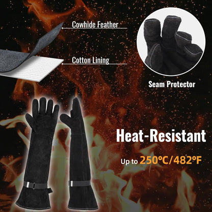 Heavy Duty Animal Handling Gloves - Cat Gloves Bite Proof, Ideal for Dog Training, Falconry, Welding, Gardening - 21.6 inch Grey Black