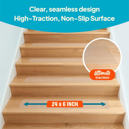 Clear Anti-Slip Stair Treads – Transparent Adhesive Stair Strips for Dogs, Cats, & Elderly Pets, Non-Slip Step Traction Pads for Pet Safety, Easy to Apply & Remove – 15 Pack (24" x 6")