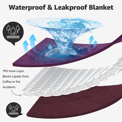 LOOBANI Waterproof Blanket for Bed: Reversible Soft Flannel Twin Bed Blanket 60" x 80", Leakproof Throw Spill-Proof Dog Pet Blanket for Couch Cover, Movie Time, Camping, Travel, Grey