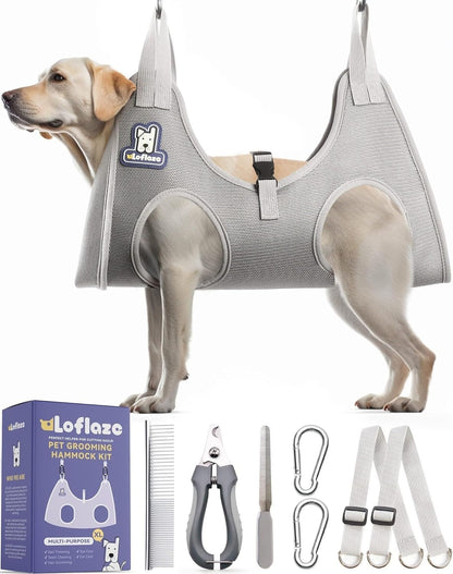 Loflaze Dog Grooming Hammock Harness for Dogs & Cats with Pet Nail Clipper Trimmer - Cat Hanger Sling for Trimming Clipping Nails- Dog Hammock Restraint Bag for Small Medium Large pet （ Grey S ）