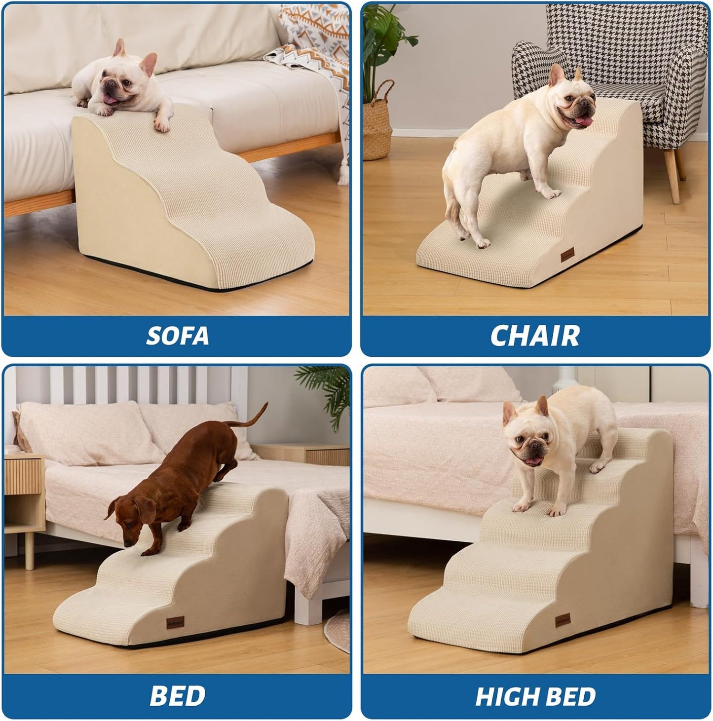 Aodisman 3-Step Dog Ramp and Stairs for Sofa and Chair - Non-Slip Sturdy Pet Steps for Small Dogs and Cats,15.7" H,Grey