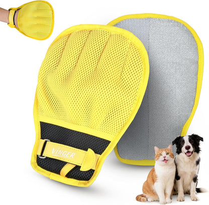 VINGER Pet Hair Removal Glove for Cats & Dogs, Electrostatic Pet Hair Gloves with Adjustable Wristband, Five-Finger Magic Brush Remover Tool for Laundry, Carpet, Couch, Car Seats & Clothing (Black)