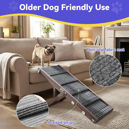 2026 Upgraded Dog Ramp for Couch, Foldable Small Dog Ramp for Sofa, 4 Adjustable Height from 13'' to 21", Portable Stable Pet Steps with Non-Slip Pad, Pet Ramps Use for Sofa Couch Stairs
