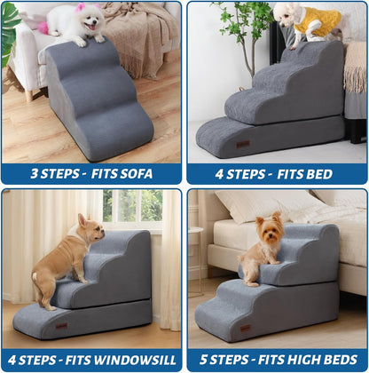 Aodisman 3-Step Dog Ramp and Stairs for Sofa and Chair - Non-Slip Sturdy Pet Steps for Small Dogs and Cats,15.7" H,Grey
