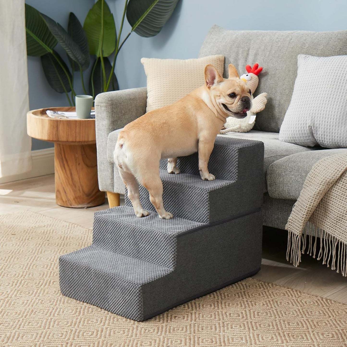 EHEYCIGA Dog Stairs for High Bed 22.5" H, 5-Step Dog Steps for Bed, Pet Steps for Small Dogs and Cats, Non-Slip Balanced Pet Ramp Indoor, Grey