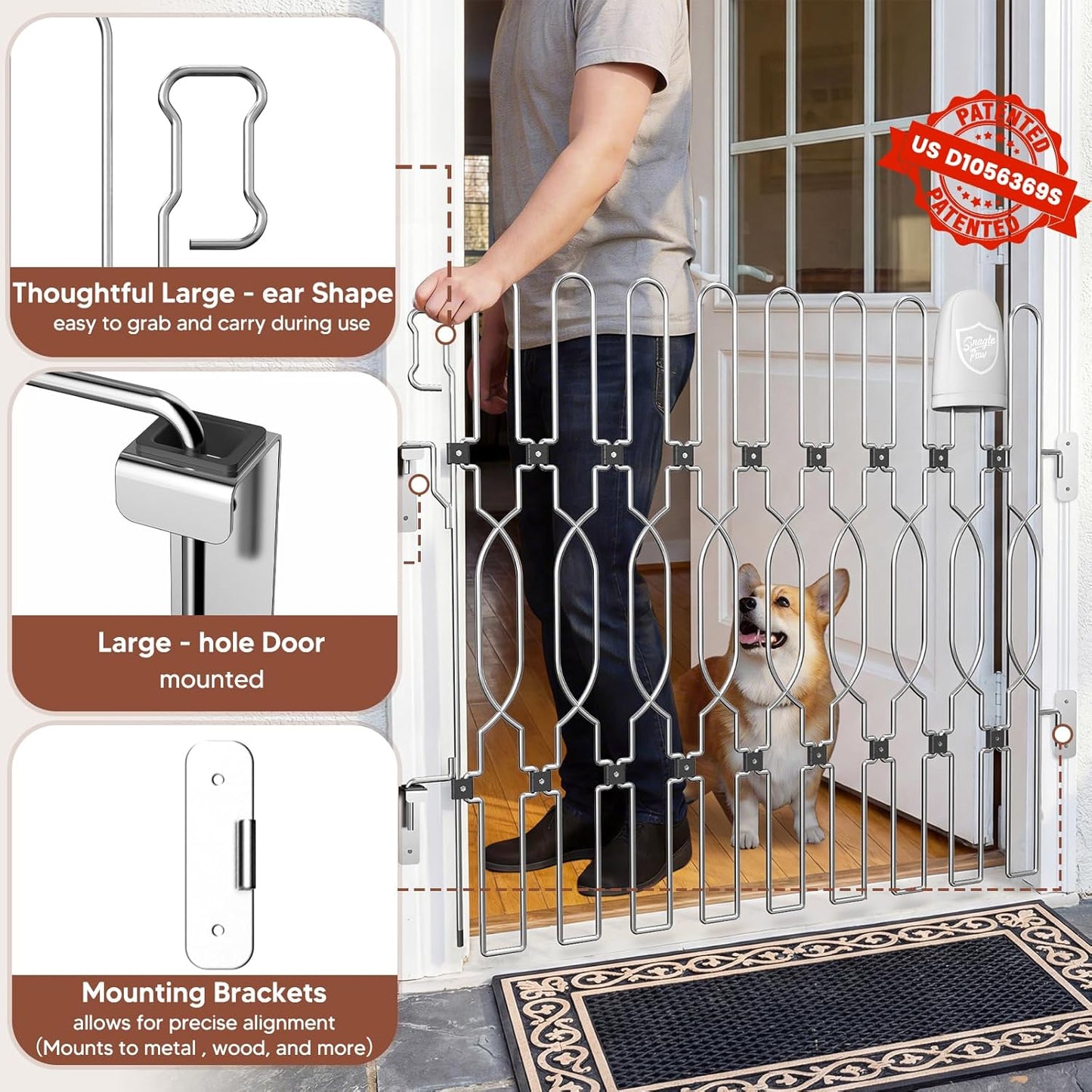 Snagle Paw Extra Tall Metal Retractable Door Barrier, 28.4" Wide 35" Tall Safety Dog Gate for Front Door,Easy Install Retractable Pet Gate for Recreational Vehicle,Doorways